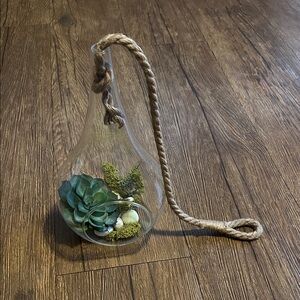 Hanging Glass Terrarium with Green Accents